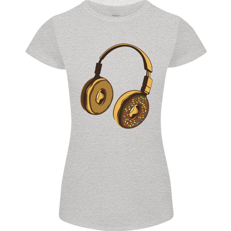 Donut Headphones Music DJ DJing Funny Womens Petite Cut T-Shirt Sports Grey