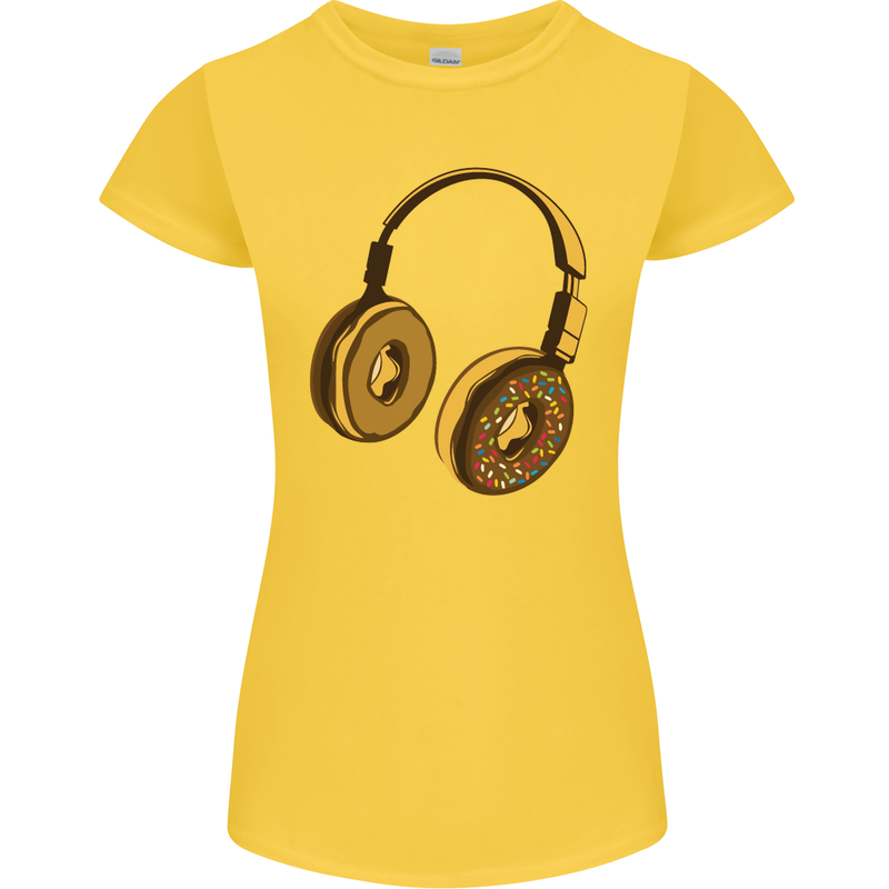 Donut Headphones Music DJ DJing Funny Womens Petite Cut T-Shirt Yellow