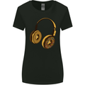 Donut Headphones Music DJ DJing Funny Womens Wider Cut T-Shirt Black