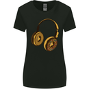 Donut Headphones Music DJ DJing Funny Womens Wider Cut T-Shirt Black