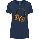 Donut Headphones Music DJ DJing Funny Womens Wider Cut T-Shirt Navy Blue