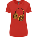Donut Headphones Music DJ DJing Funny Womens Wider Cut T-Shirt Red