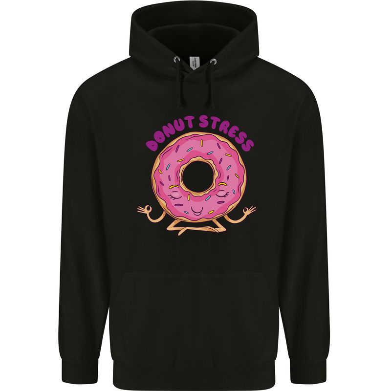 Donut Stress Funny Don't Stress Yoga Joke Childrens Kids Hoodie Black