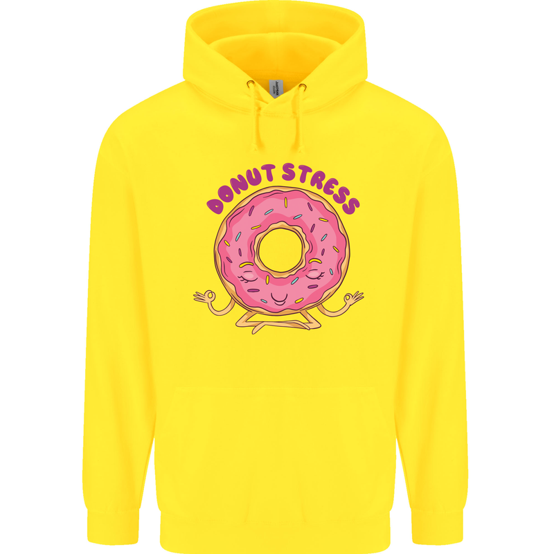 Donut Stress Funny Don't Stress Yoga Joke Childrens Kids Hoodie Yellow