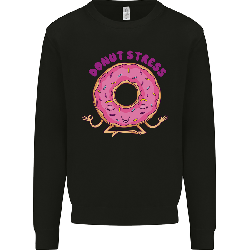 Donut Stress Funny Don't Stress Yoga Joke Kids Sweatshirt Jumper Black