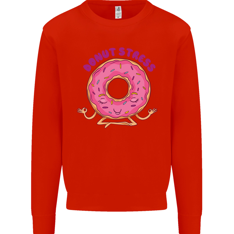 Donut Stress Funny Don't Stress Yoga Joke Kids Sweatshirt Jumper Bright Red
