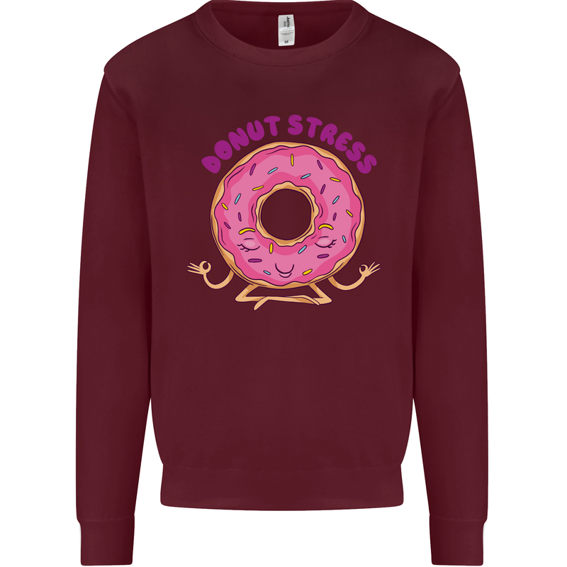 Donut Stress Funny Don't Stress Yoga Joke Kids Sweatshirt Jumper Maroon
