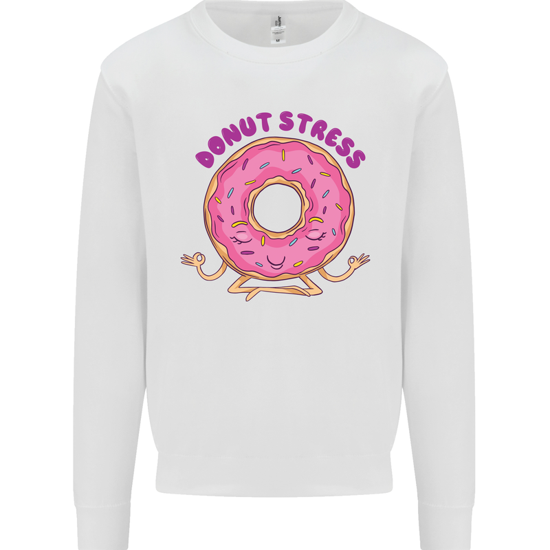 Donut Stress Funny Don't Stress Yoga Joke Kids Sweatshirt Jumper White