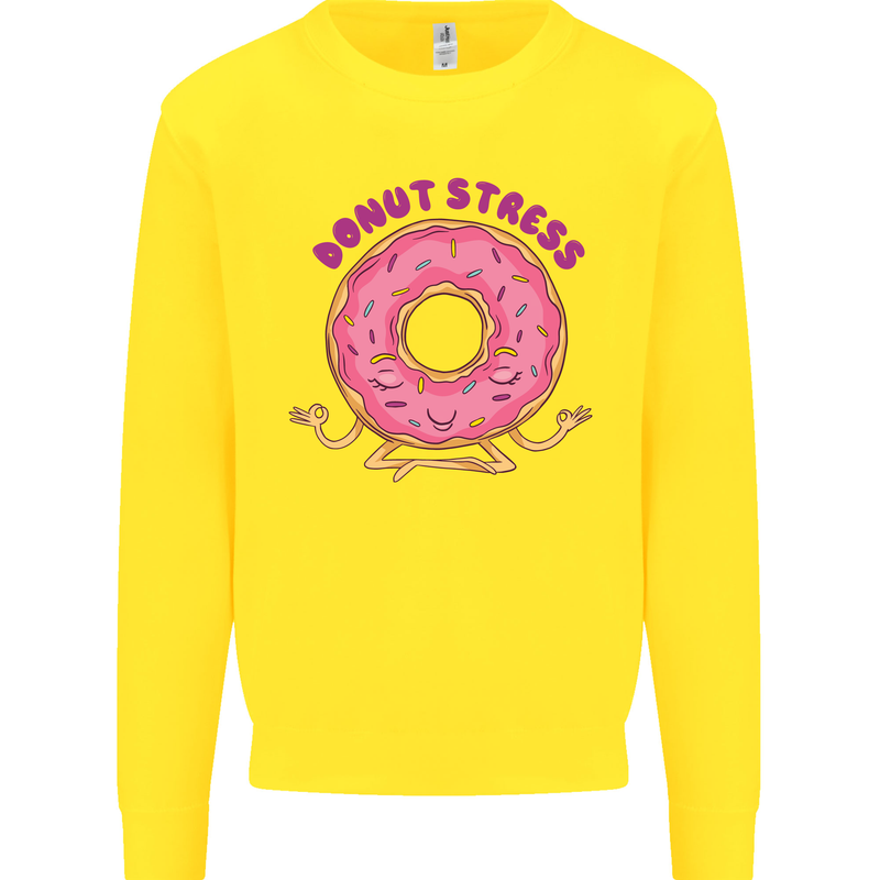 Donut Stress Funny Don't Stress Yoga Joke Kids Sweatshirt Jumper Yellow