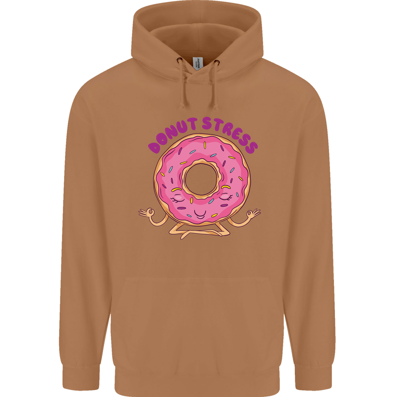 Donut Stress Funny Don't Stress Yoga Joke Mens 80% Cotton Hoodie Caramel Latte