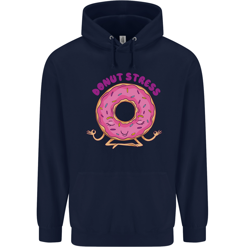 Donut Stress Funny Don't Stress Yoga Joke Mens 80% Cotton Hoodie Navy Blue