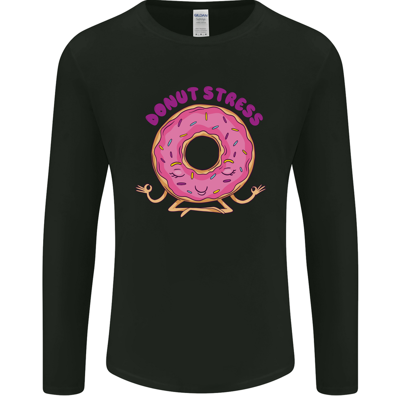 Donut Stress Funny Don't Stress Yoga Joke Mens Long Sleeve T-Shirt Black