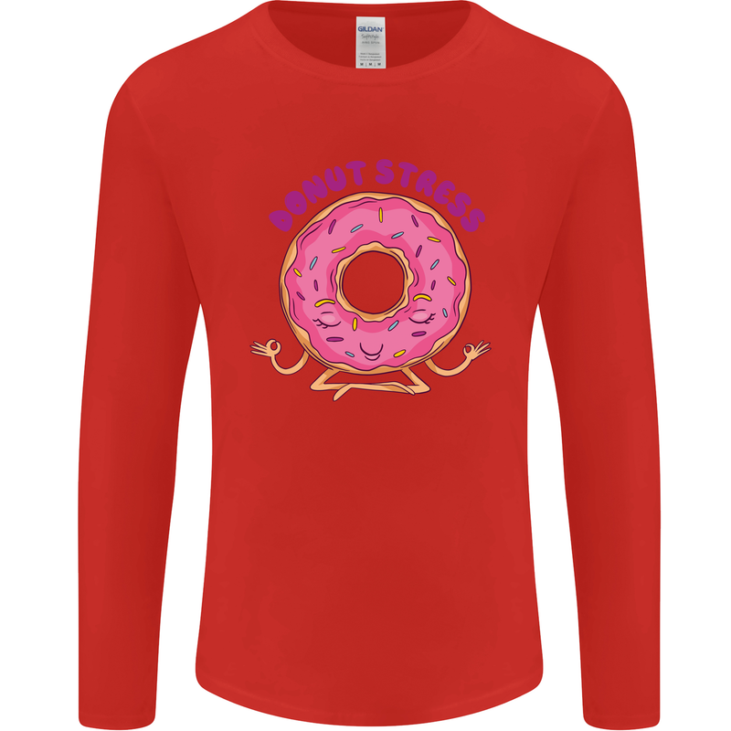 Donut Stress Funny Don't Stress Yoga Joke Mens Long Sleeve T-Shirt Red