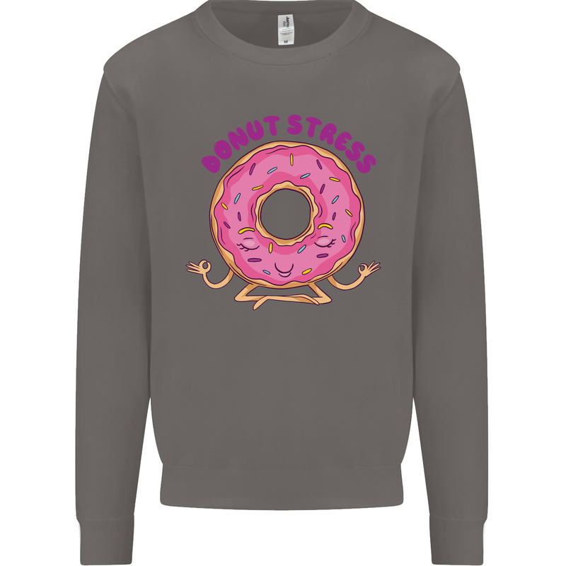 Donut Stress Funny Don't Stress Yoga Joke Mens Sweatshirt Jumper Charcoal