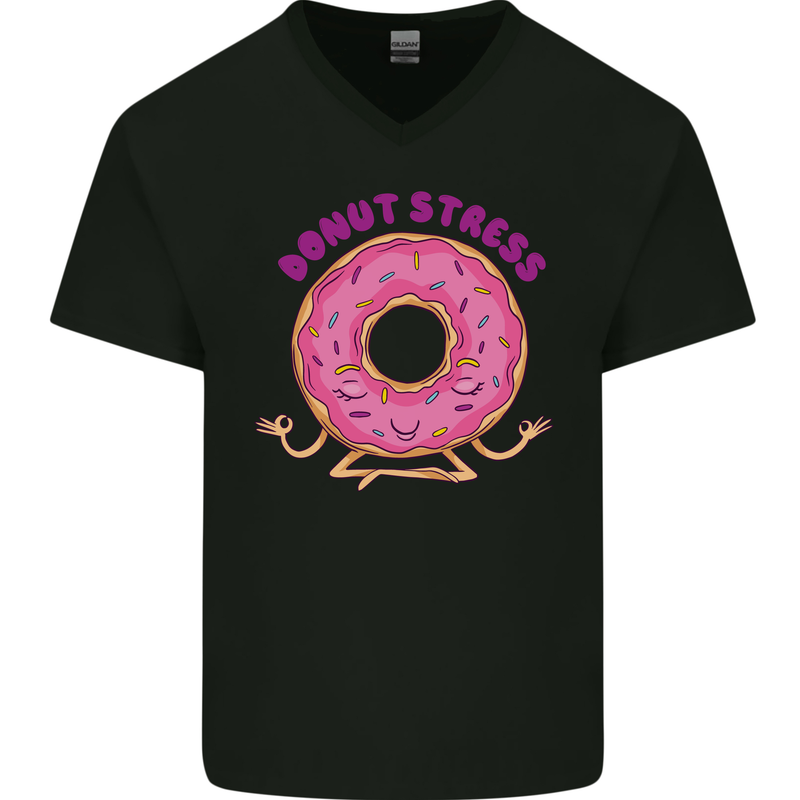 Donut Stress Funny Don't Stress Yoga Joke Mens V-Neck Cotton T-Shirt Black