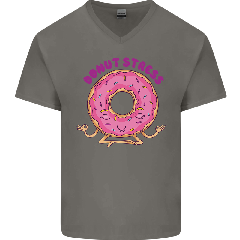 Donut Stress Funny Don't Stress Yoga Joke Mens V-Neck Cotton T-Shirt Charcoal