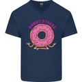 Donut Stress Funny Don't Stress Yoga Joke Mens V-Neck Cotton T-Shirt Navy Blue