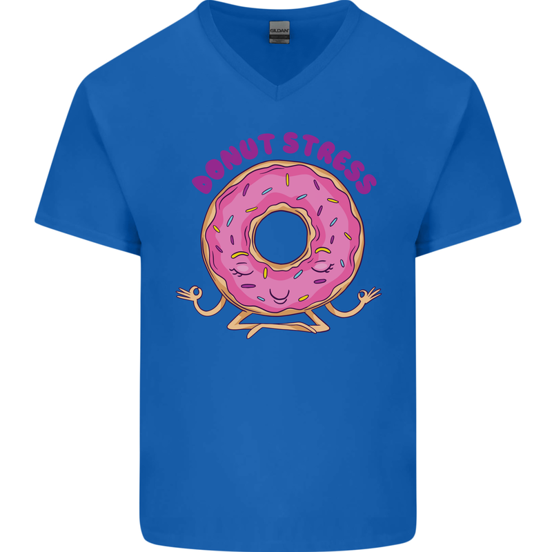 Donut Stress Funny Don't Stress Yoga Joke Mens V-Neck Cotton T-Shirt Royal Blue