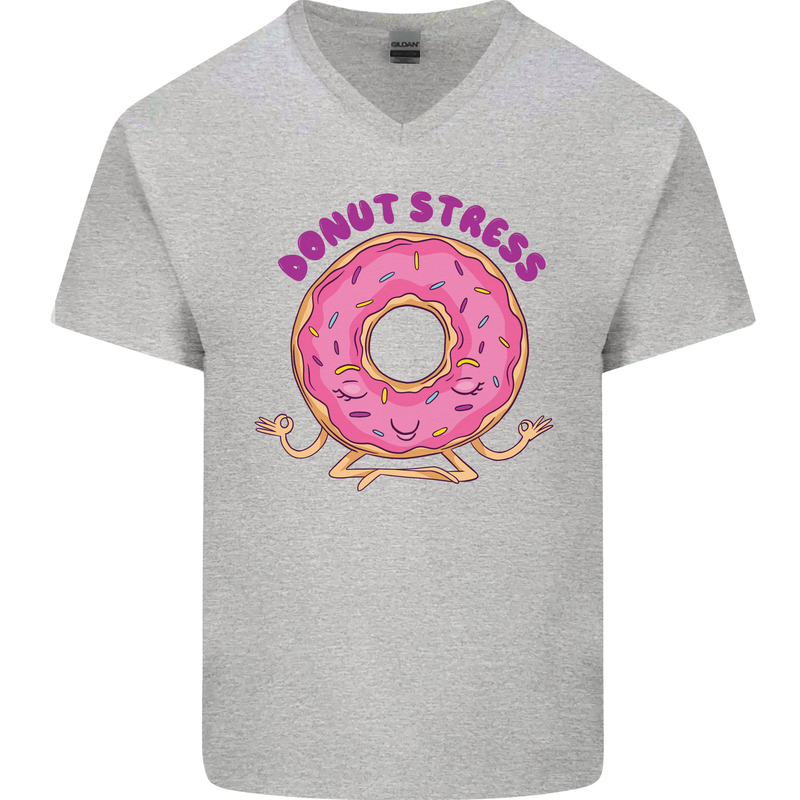 Donut Stress Funny Don't Stress Yoga Joke Mens V-Neck Cotton T-Shirt Sports Grey