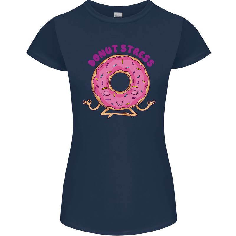 Donut Stress Funny Don't Stress Yoga Joke Womens Petite Cut T-Shirt Navy Blue