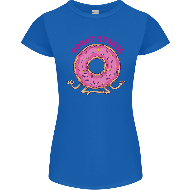 Donut Stress Funny Don't Stress Yoga Joke Womens Petite Cut T-Shirt Royal Blue