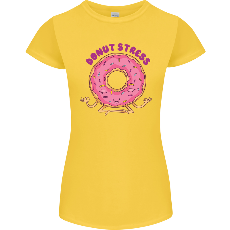 Donut Stress Funny Don't Stress Yoga Joke Womens Petite Cut T-Shirt Yellow
