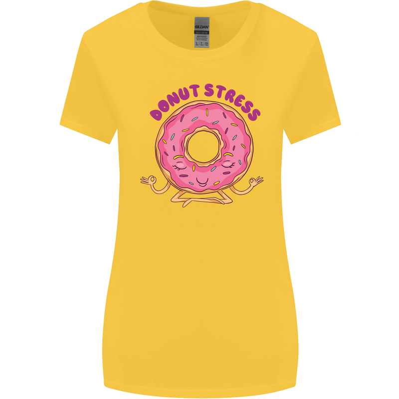 Donut Stress Funny Don't Stress Yoga Joke Womens Wider Cut T-Shirt Yellow
