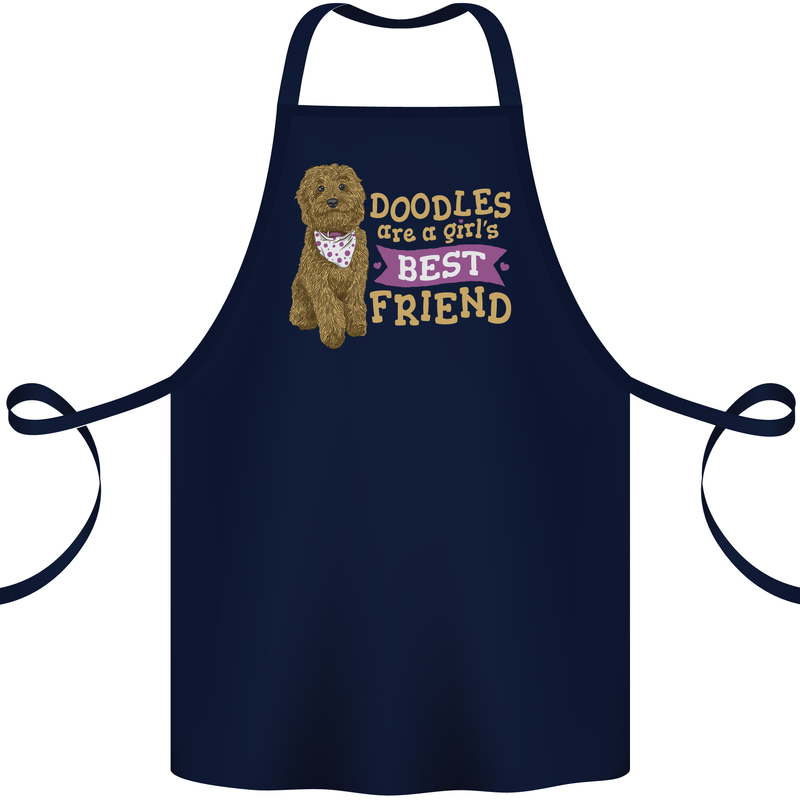 Doodles Girls Best Friend Goldendoodle Dog Cotton Apron 100% Organic Navy Blue