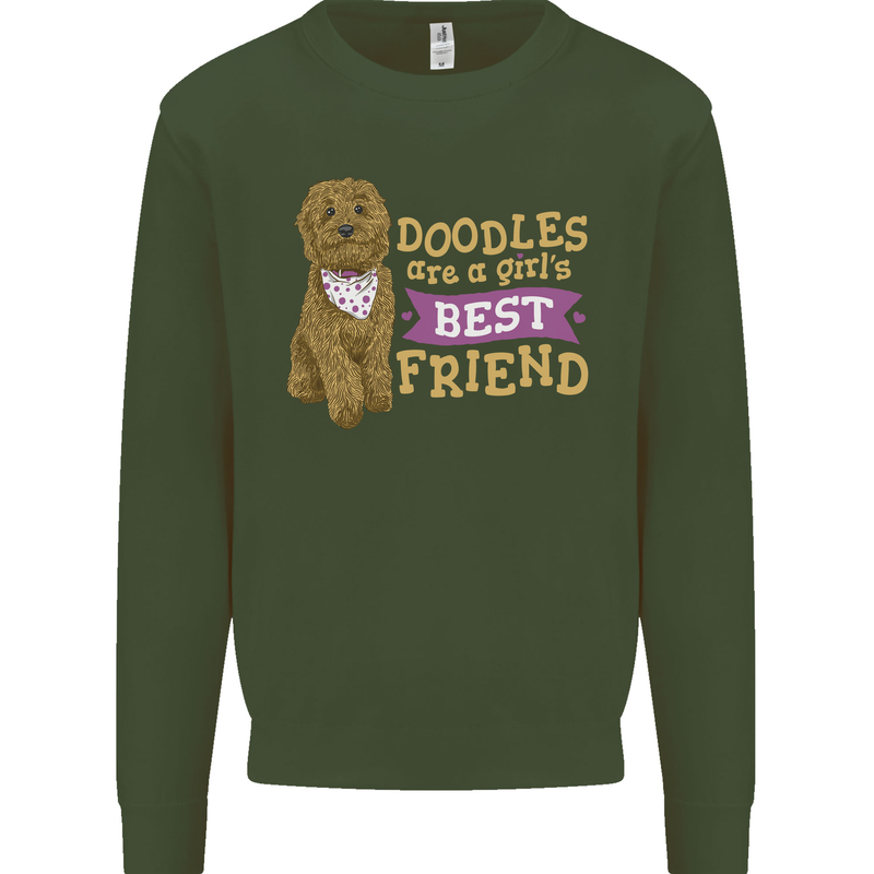 Doodles Girls Best Friend Goldendoodle Dog Kids Sweatshirt Jumper Forest Green