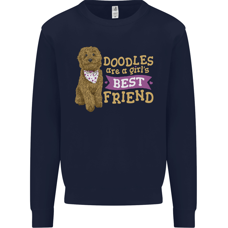 Doodles Girls Best Friend Goldendoodle Dog Kids Sweatshirt Jumper Navy Blue