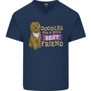 Doodles Girls Best Friend Goldendoodle Dog Mens V-Neck Cotton T-Shirt Navy Blue