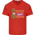 Doodles Girls Best Friend Goldendoodle Dog Mens V-Neck Cotton T-Shirt Red
