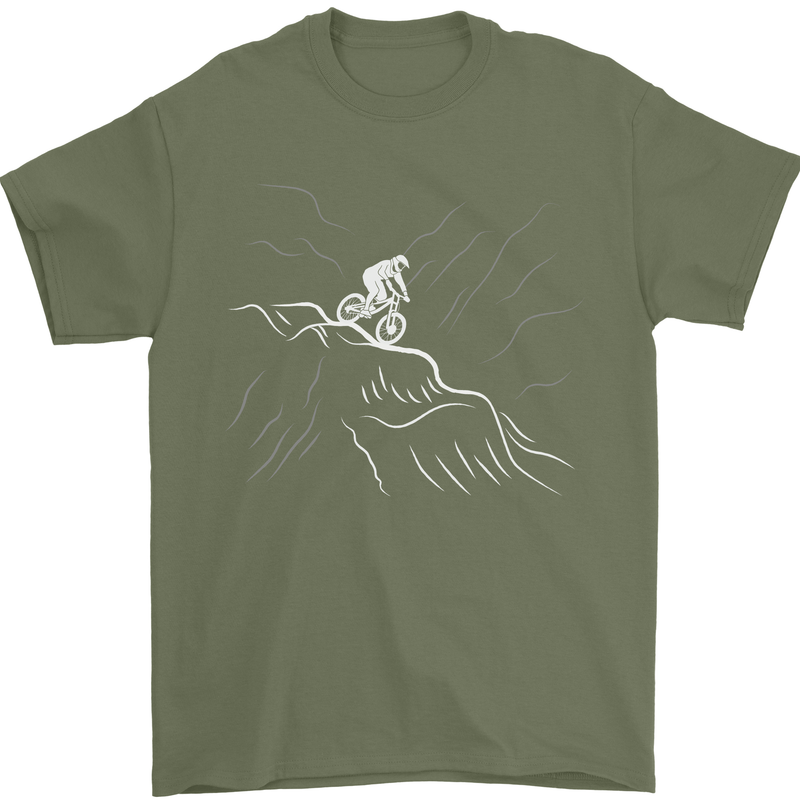 Downhill Mountain Biking Cycling Bike MTB Mens T-Shirt 100% Cotton Military Green