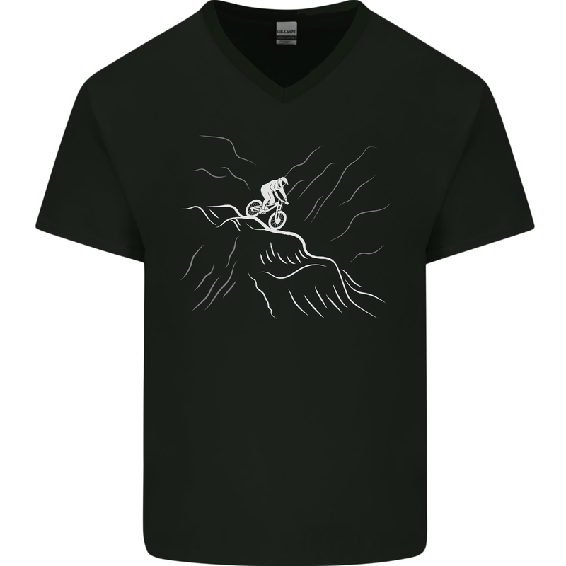 Downhill Mountain Biking Cycling Bike MTB Mens V-Neck Cotton T-Shirt Black