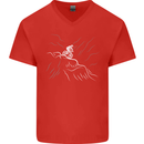 Downhill Mountain Biking Cycling Bike MTB Mens V-Neck Cotton T-Shirt Red