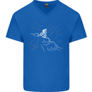 Downhill Mountain Biking Cycling Bike MTB Mens V-Neck Cotton T-Shirt Royal Blue