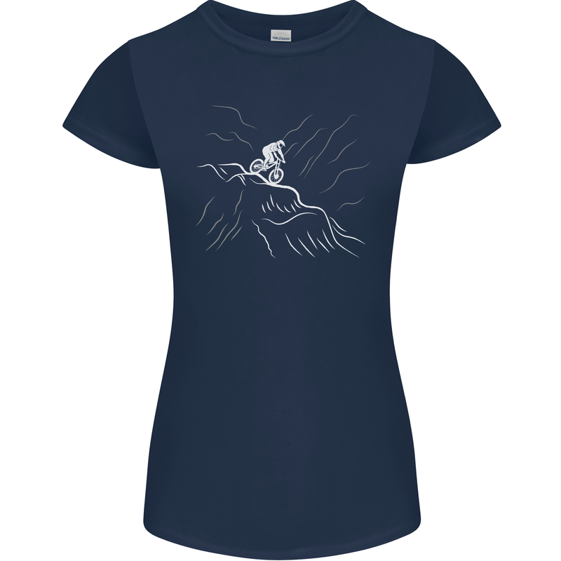 Downhill Mountain Biking Cycling Bike MTB Womens Petite Cut T-Shirt Navy Blue