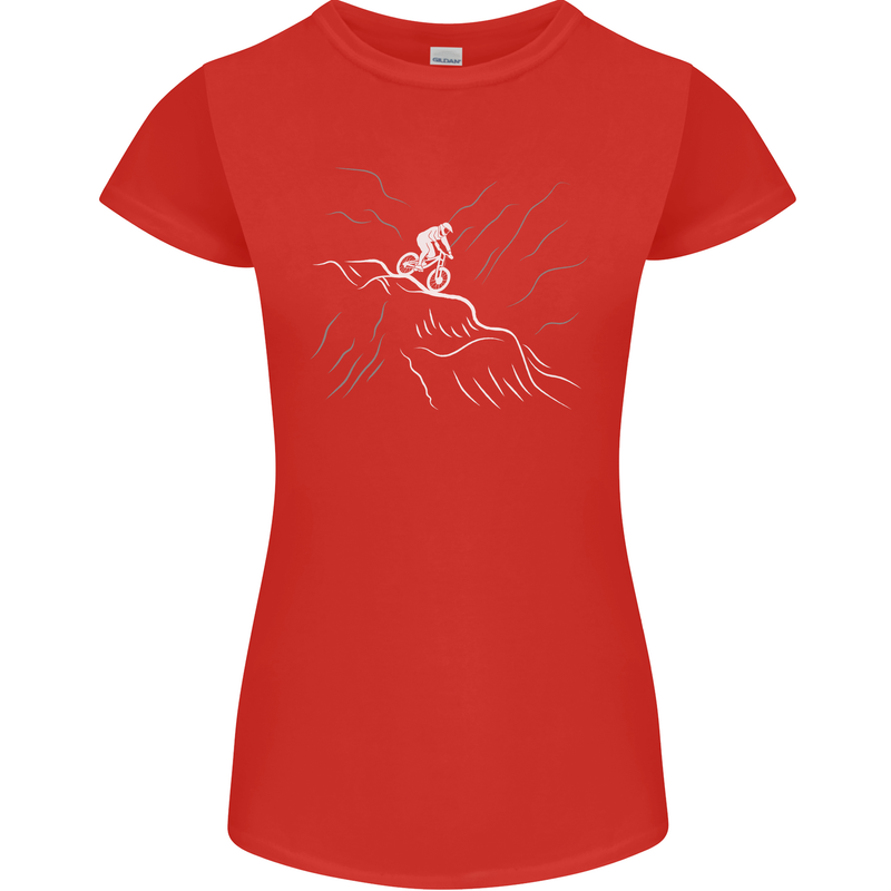 Downhill Mountain Biking Cycling Bike MTB Womens Petite Cut T-Shirt Red