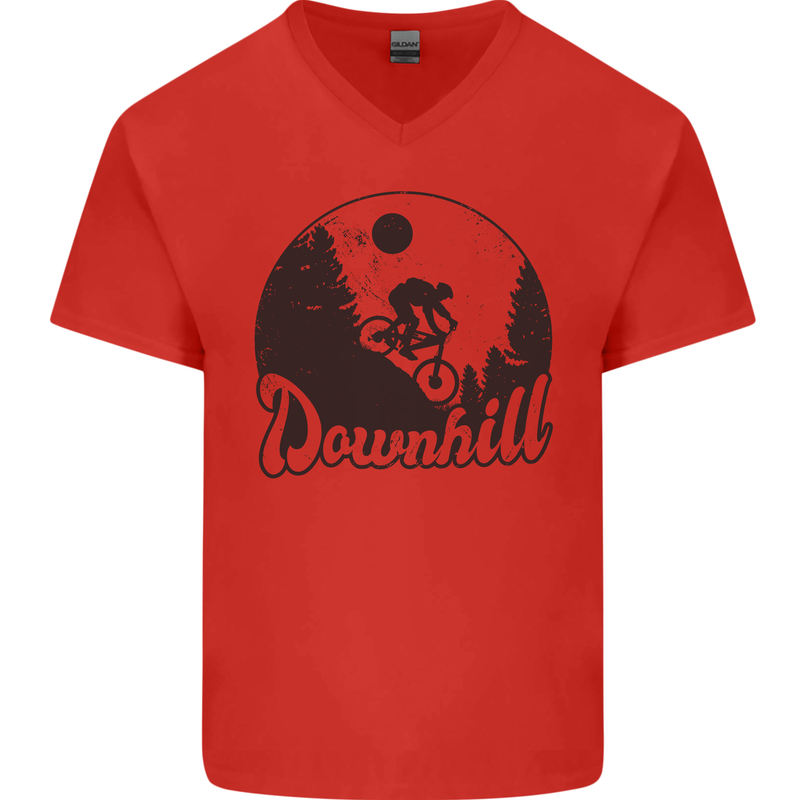 Downhill Mountain Biking Cycling MTB Bike Mens V-Neck Cotton T-Shirt Red