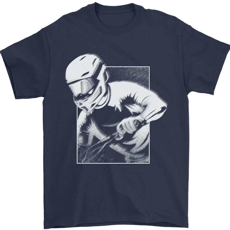 Downhill Mountain Biking DH Cycling Mens T-Shirt 100% Cotton Navy Blue