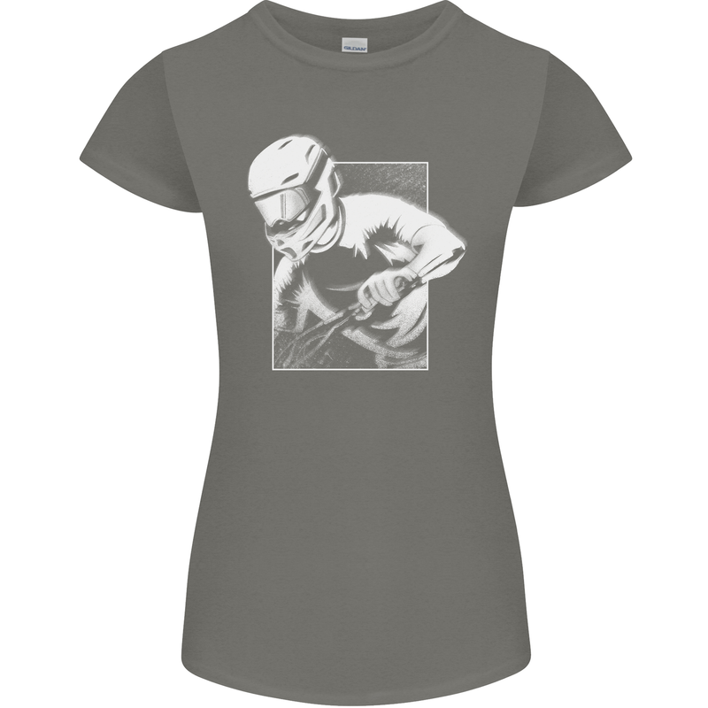 Downhill Mountain Biking DH Cycling Womens Petite Cut T-Shirt Charcoal
