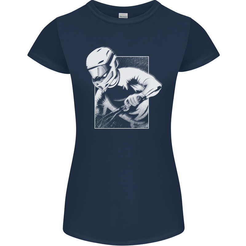 Downhill Mountain Biking DH Cycling Womens Petite Cut T-Shirt Navy Blue