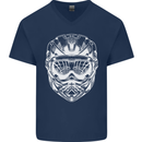 Downhill Mountain Biking Helmet DH MTB Mens V-Neck Cotton T-Shirt Navy Blue