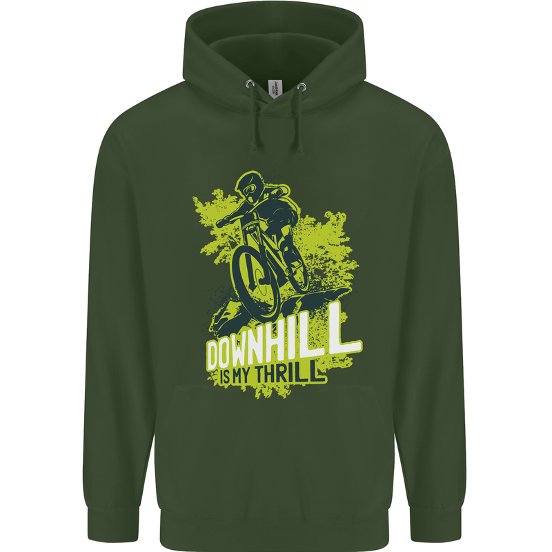 Downhill Mountain Biking My Thrill Cycling Childrens Kids Hoodie Forest Green