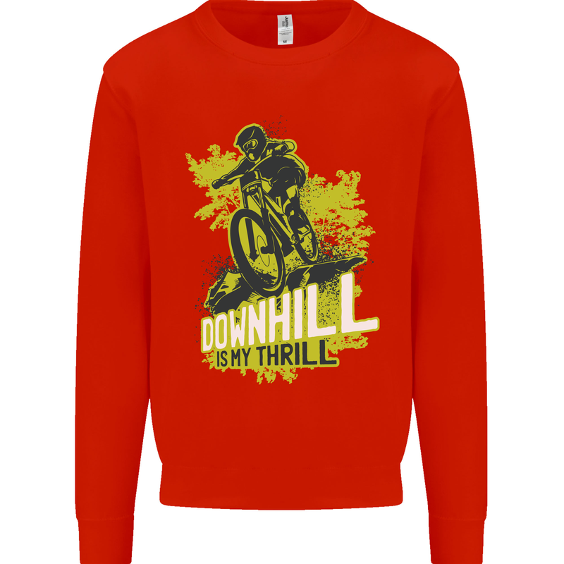 Downhill Mountain Biking My Thrill Cycling Kids Sweatshirt Jumper Bright Red