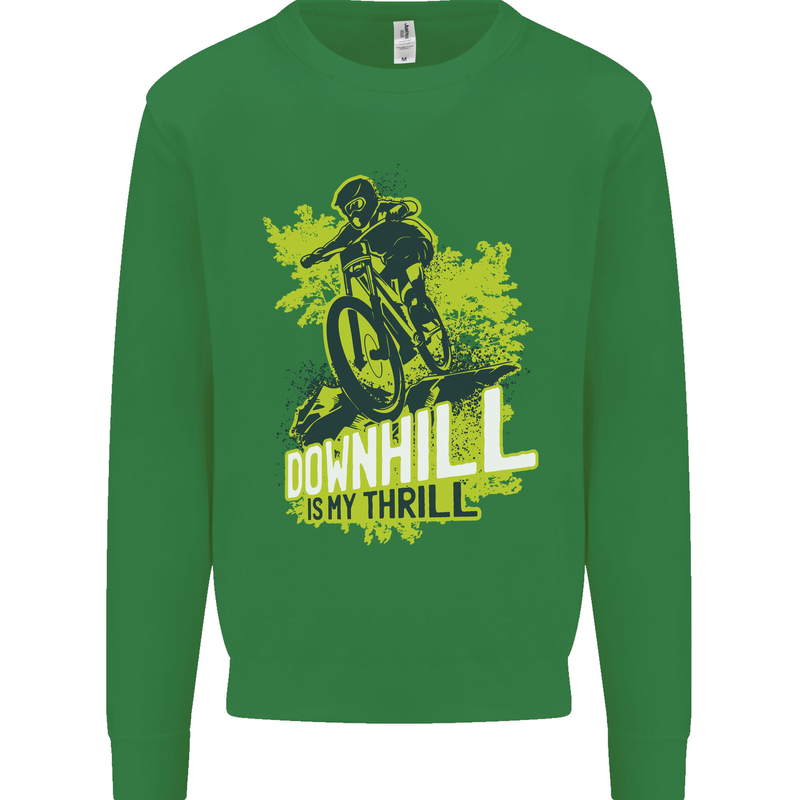 Downhill Mountain Biking My Thrill Cycling Kids Sweatshirt Jumper Irish Green