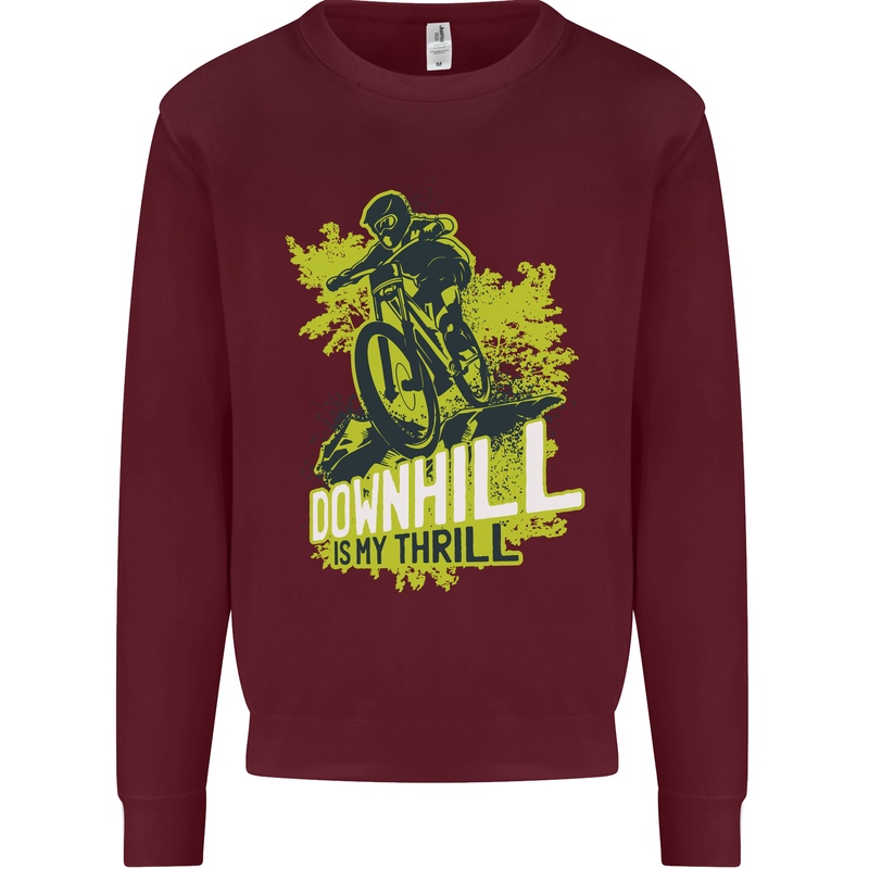 Downhill Mountain Biking My Thrill Cycling Kids Sweatshirt Jumper Maroon