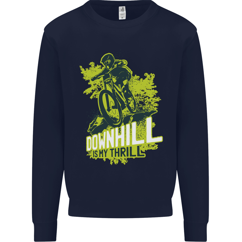 Downhill Mountain Biking My Thrill Cycling Kids Sweatshirt Jumper Navy Blue