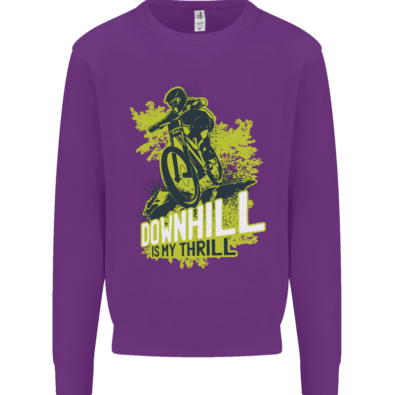 Downhill Mountain Biking My Thrill Cycling Kids Sweatshirt Jumper Purple