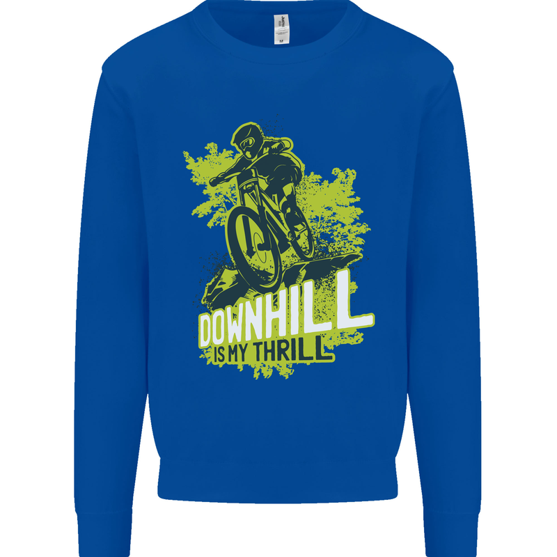 Downhill Mountain Biking My Thrill Cycling Kids Sweatshirt Jumper Royal Blue